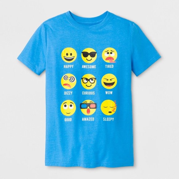Cat & Jack Other - Cat & Jack Blue emoji faces short sleeve shirt